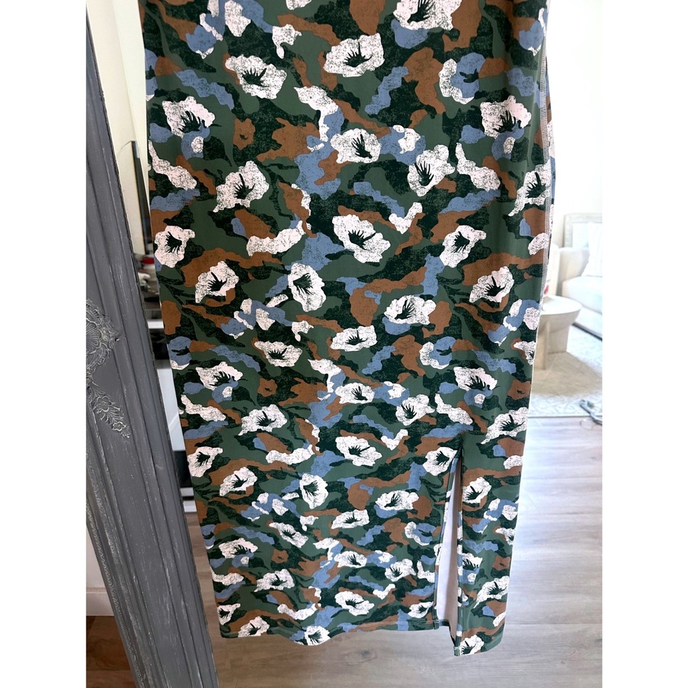 Daily Practice Anthropologie Green Blue Square Neck Floral Camo Midi Dress L - Picture 7 of 11